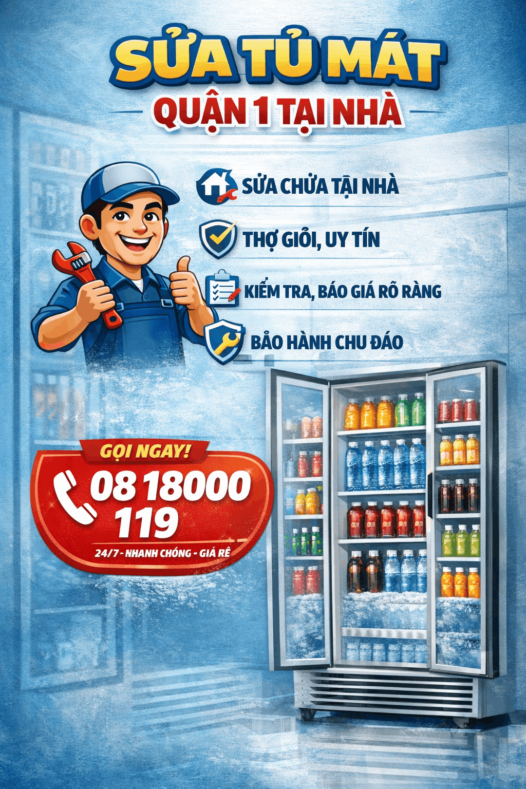 sửa tủ mát quận 1 tại nhà 