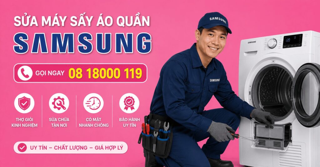 sửa máy sấy áo quần samsung
