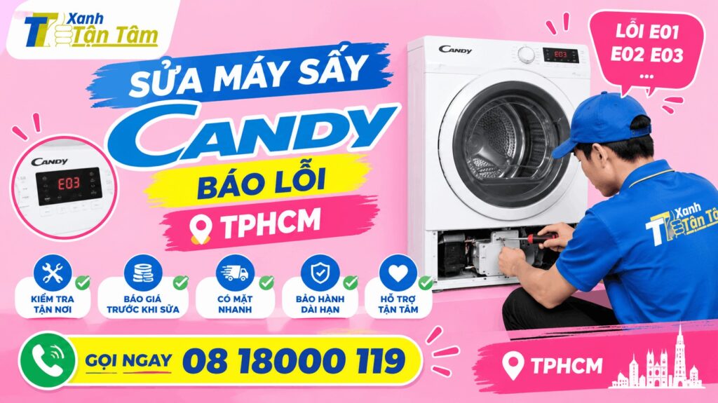 sửa máy sấy Candy báo lỗi TPHCM