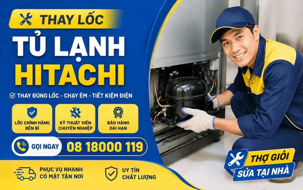 thay lốc tủ lạnh Hitachi cho thợ